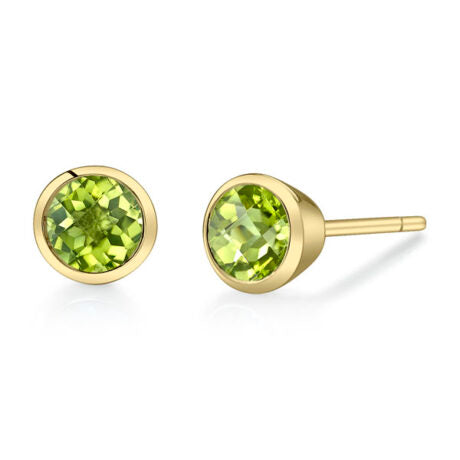 Peridot Bezel Set Stud Earrings - Yellow Gold
