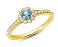Aquamarine Ring with Diamond Halo and Milgrain Detail - Yellow Gold