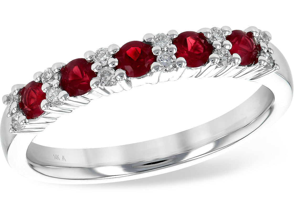 Ruby and Diamond Alternating Band - White Gold