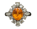 Spessertite Garnet Ring with Fancy Diamond Halo - White Gold