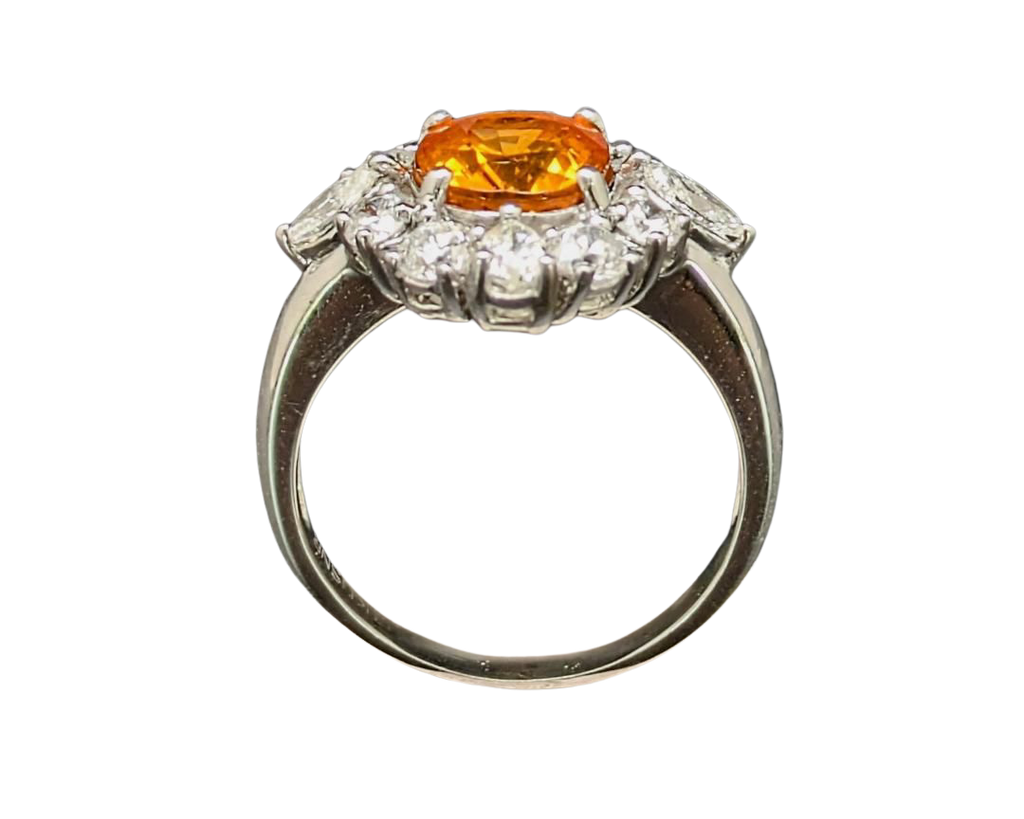 Spessertite Garnet Ring with Fancy Diamond Halo - White Gold