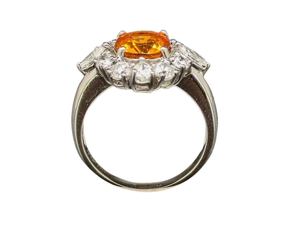 Spessertite Garnet Ring with Fancy Diamond Halo - White Gold