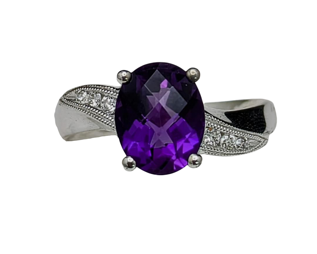 Bypass Design Amethyst Ring - White Gold