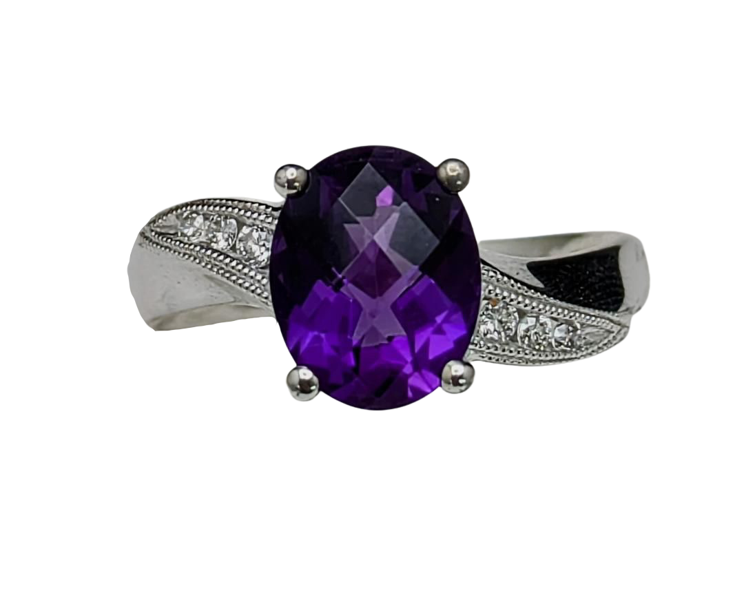 Bypass Design Amethyst Ring - White Gold