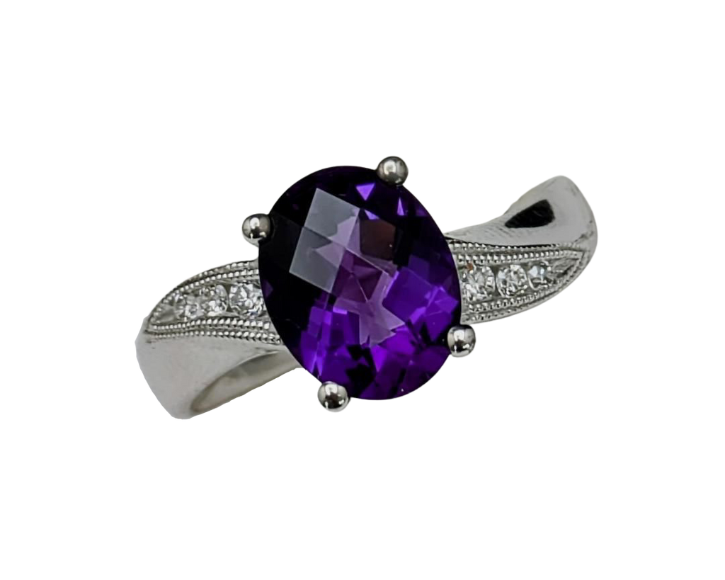 Bypass Design Amethyst Ring - White Gold