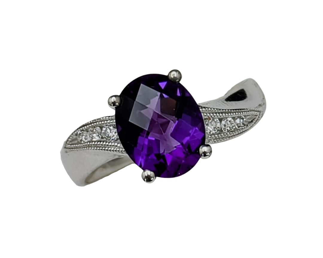 Bypass Design Amethyst Ring - White Gold