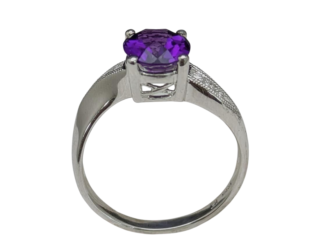 Bypass Design Amethyst Ring - White Gold