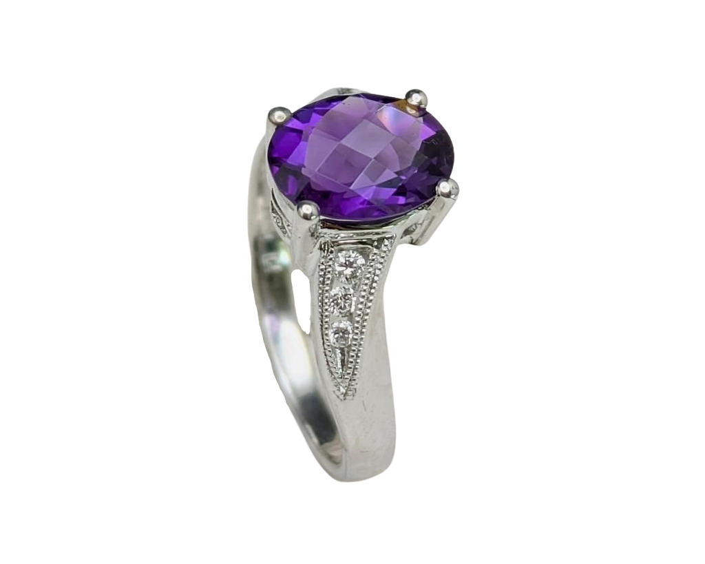 Bypass Design Amethyst Ring - White Gold