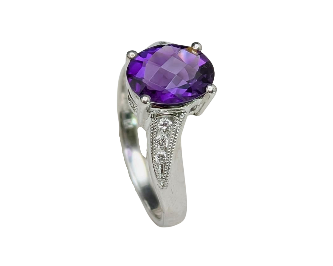 Bypass Design Amethyst Ring - White Gold