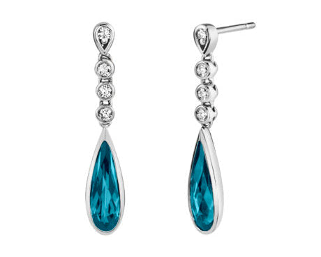 London Blue Topaz Drop Earrings with Diamonds - White Gold
