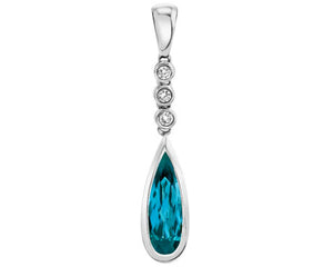 London Blue Topaz Drop Pendant with Diamonds - White Gold