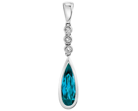 London Blue Topaz Drop Pendant with Diamonds - White Gold