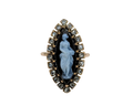 Victorian Era Agate Cameo Ring with Diamond Halo - Yellow Gold