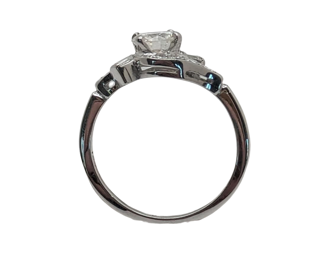 Mid-Century Era Wedding Set with Contoured Band - White Gold