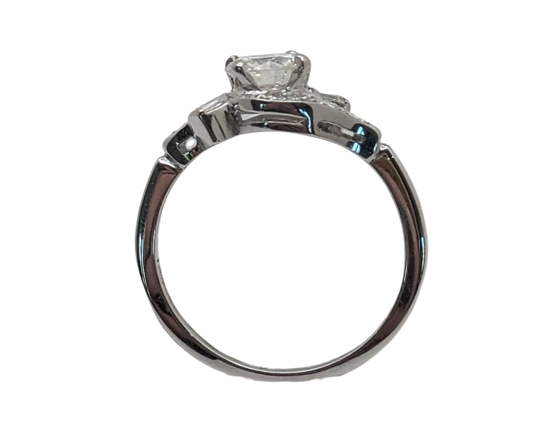 Mid-Century Era Wedding Set with Contoured Band - White Gold