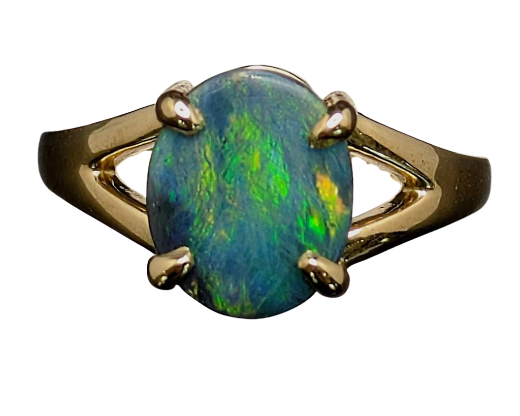 2.45ct Australian Black Opal Ring - Yellow Gold