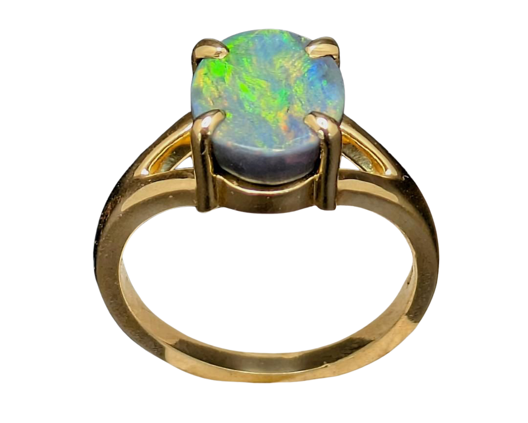 2.45ct Australian Black Opal Ring - Yellow Gold