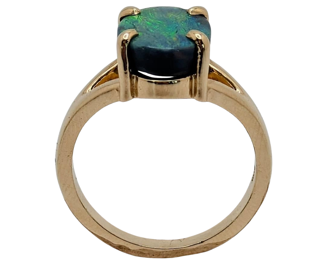 2.45ct Australian Black Opal Ring - Yellow Gold