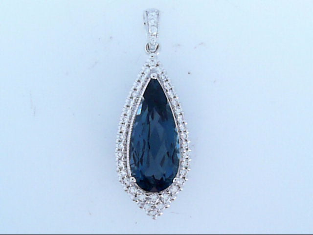 London Blue Topaz and Diamond Pendant - White Gold