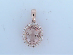 Morganite Bezel Pendant w/ Diamond Halo - Rose Gold