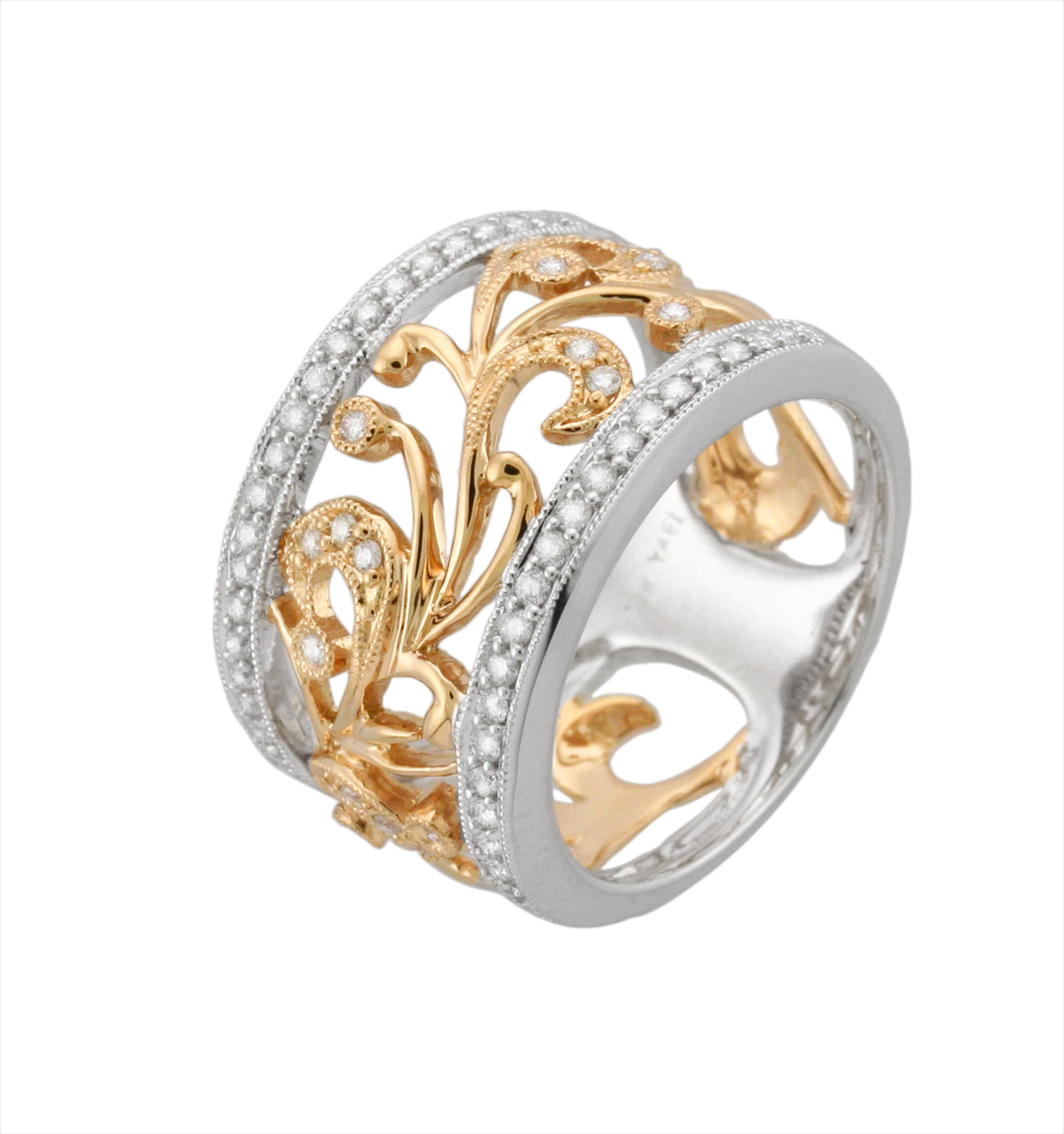 Floral Pattern Diamond Band - Two Tone
