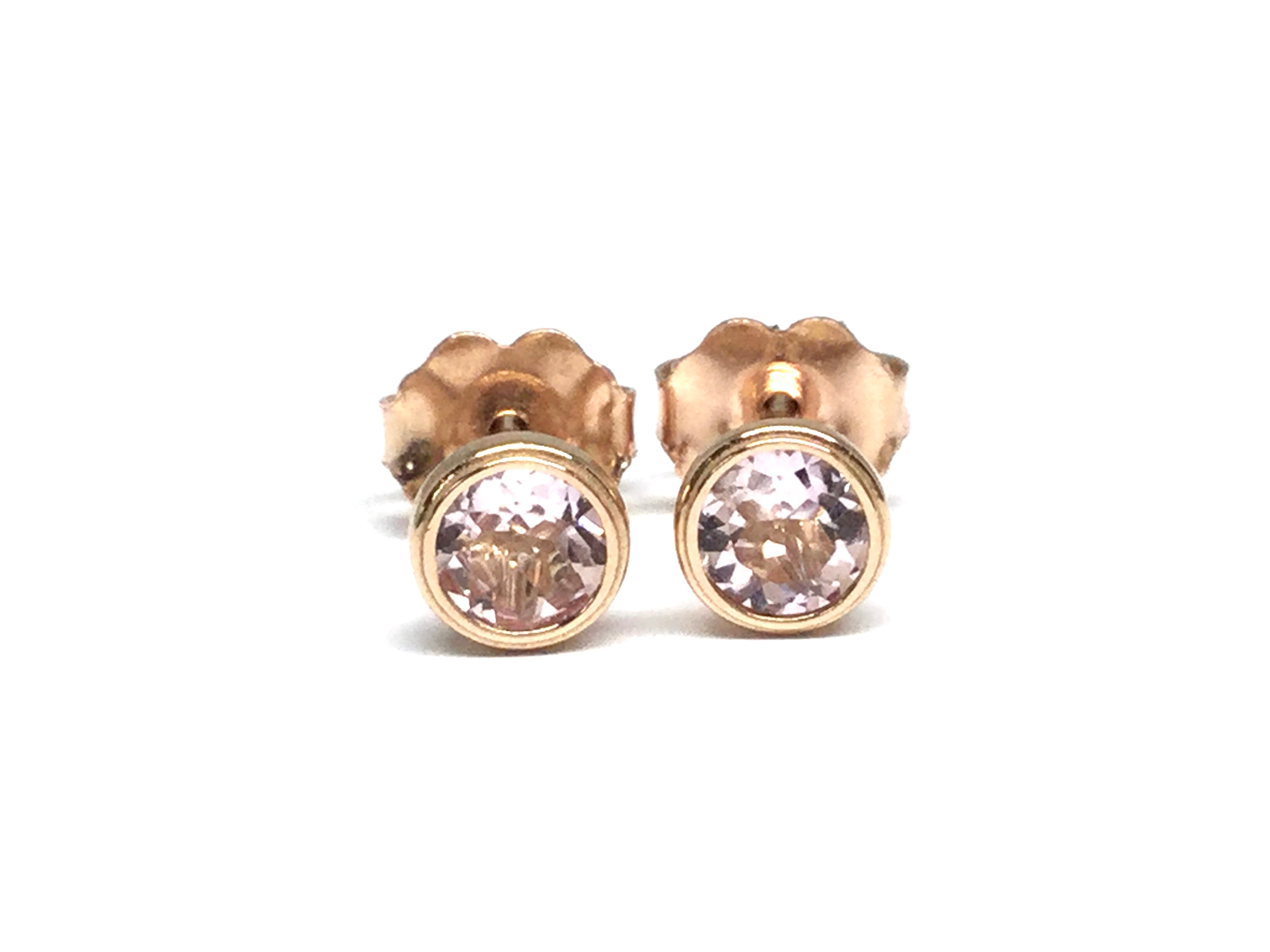 Morganite Bezel Stud Earrings 4mm - Rose Gold