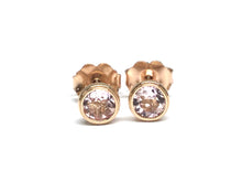 Load image into Gallery viewer, Morganite Bezel Stud Earrings 4mm - Rose Gold
