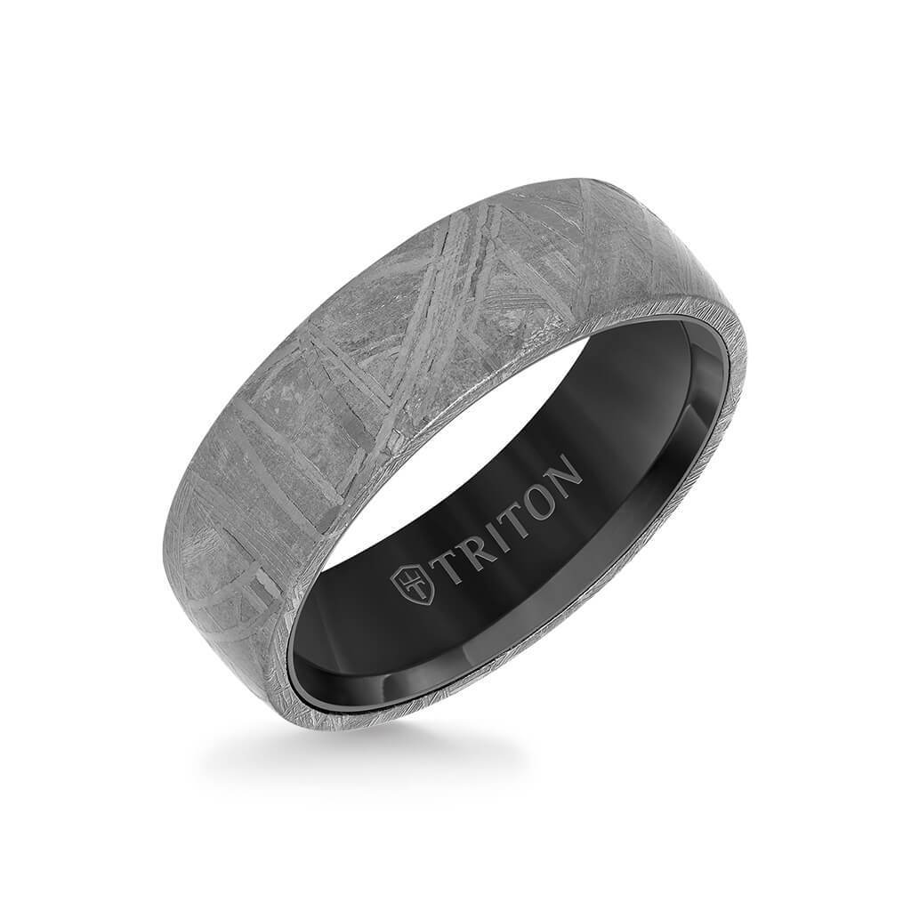 Meteorite Band with Black Tungsten Sleeve 7mm
