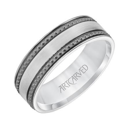 Black Rhodium Stripe Band - White Gold