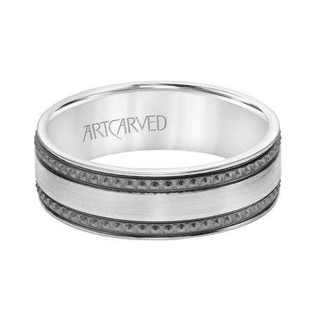 Black Rhodium Stripe Band - White Gold