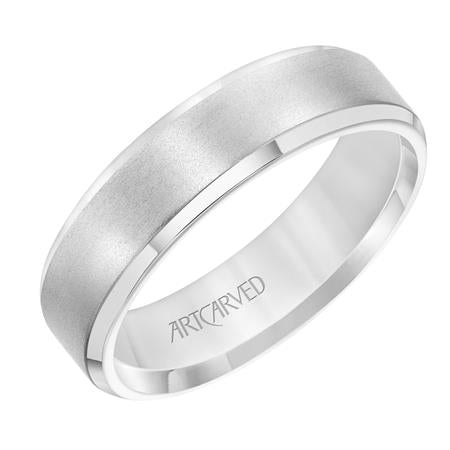 Beveled Edge Band w/ Brush Finish - White Gold