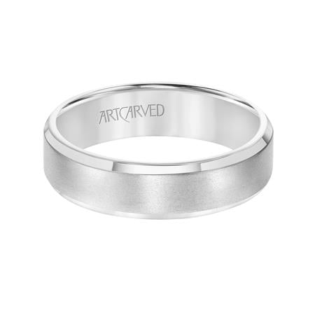 Beveled Edge Band w/ Brush Finish - White Gold