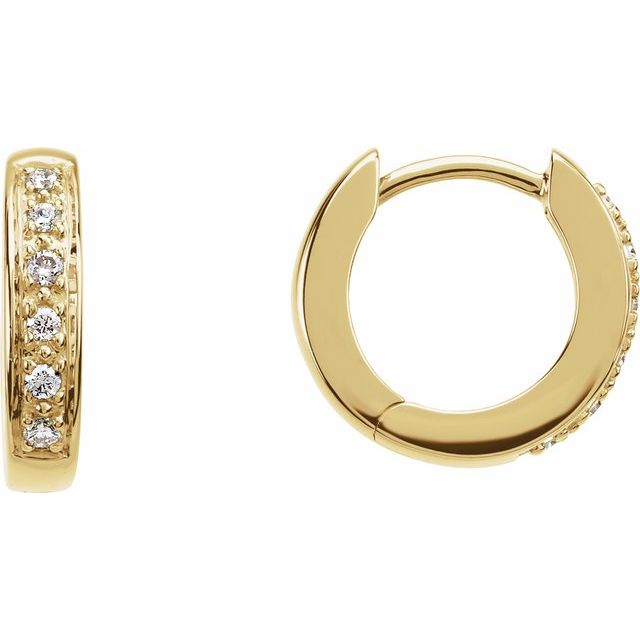 Huggie Style Pave Diamond Hoop Earrings - Yellow Gold