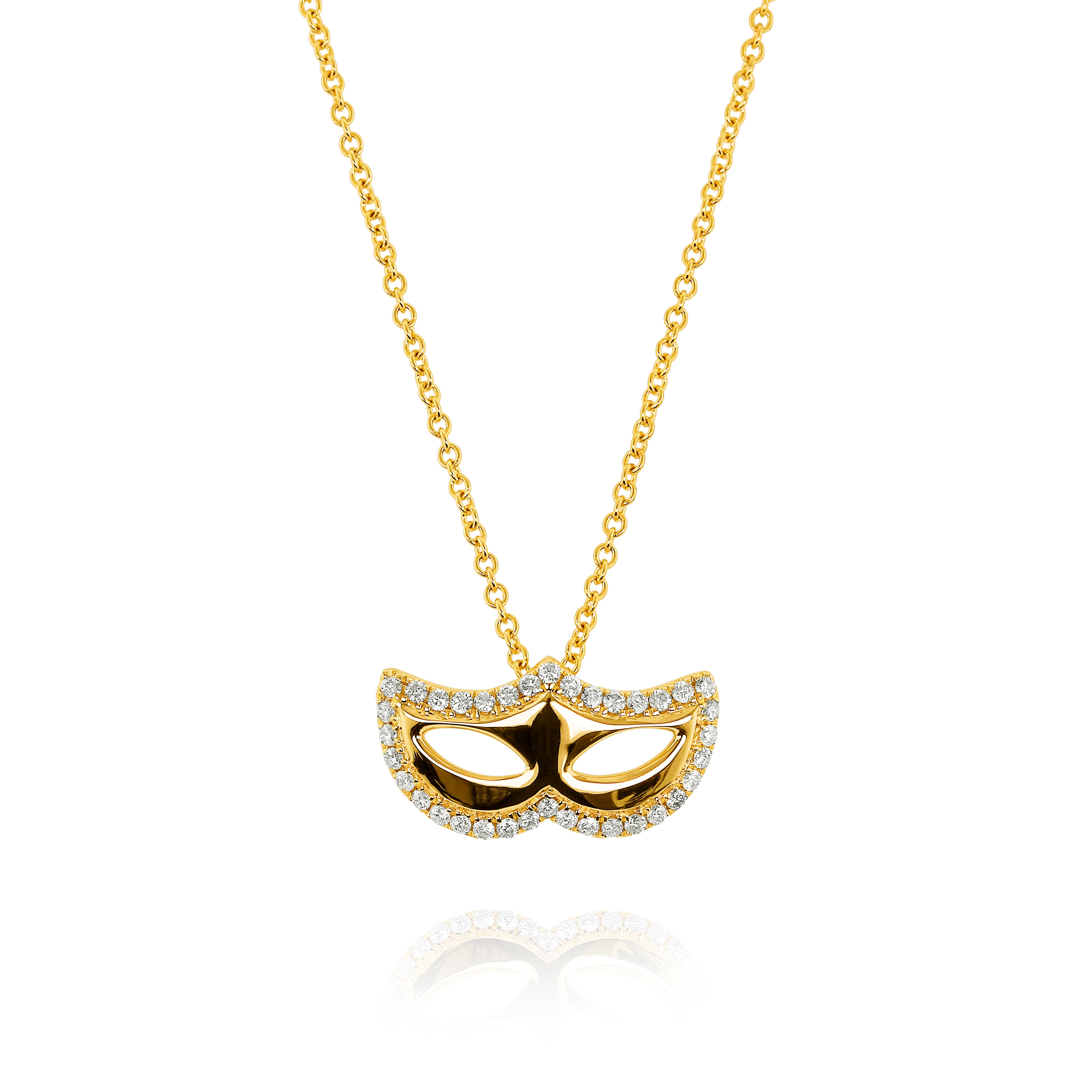 Reveal Mask Pendant with Diamond Accents - Yellow Gold