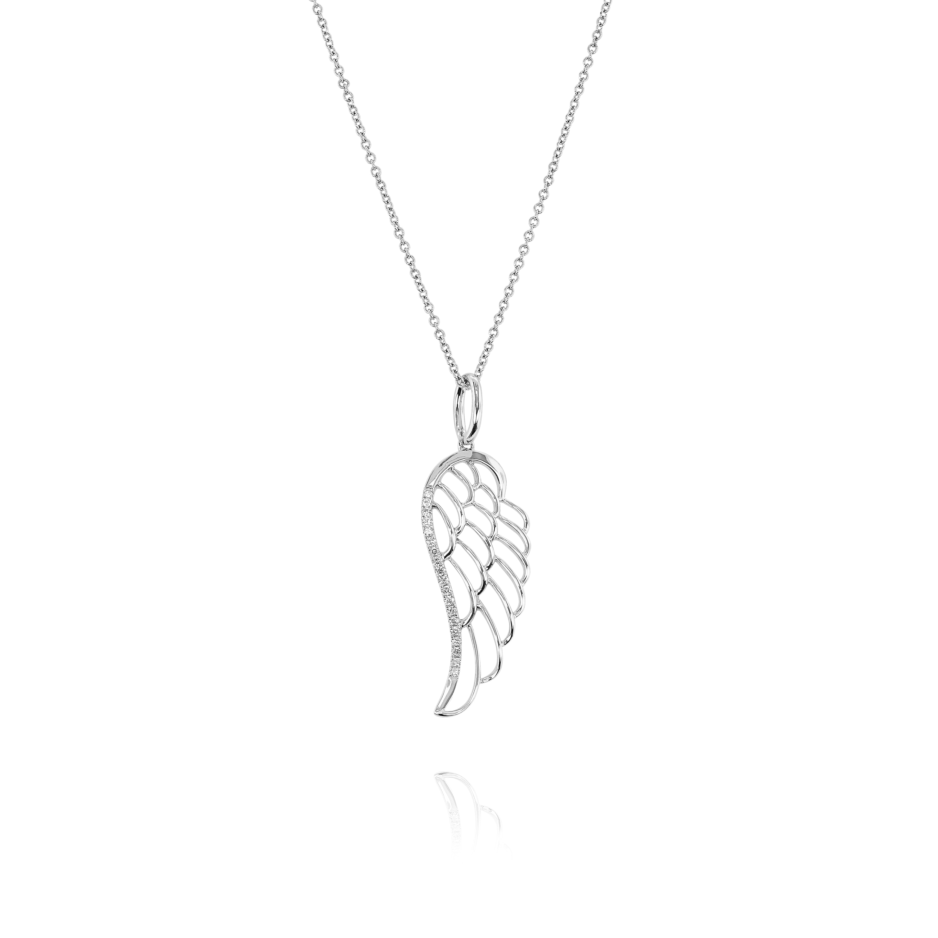 Angel Wing Diamond Pendant - White Gold