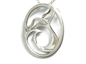 Whale Tail & Wave Pendant - Silver