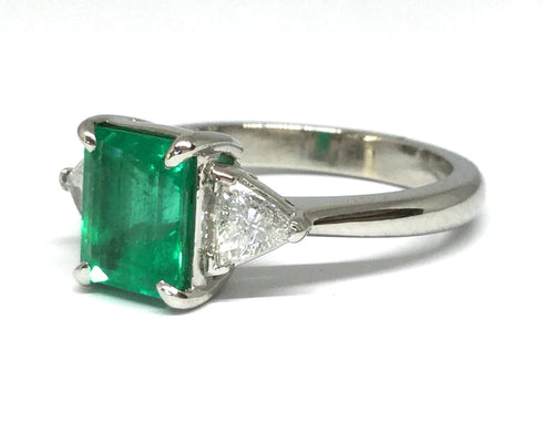 1.76ct Emerald & Diamond 3 Stone Ring - Platinum