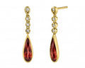Garnet and Diamond Drop Earrings - Yellow Gold