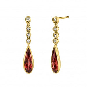 Garnet and Diamond Drop Earrings - Yellow Gold