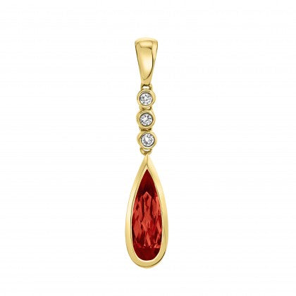 Garnet and Diamond Drop Pendant - Yellow Gold