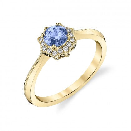 Tanzanite Ring w/ Star Diamond Halo - Yellow Gold