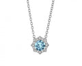 Aquamarine Necklace with Star Diamond Halo - White Gold