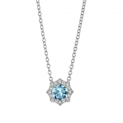 Aquamarine Necklace with Star Diamond Halo - White Gold