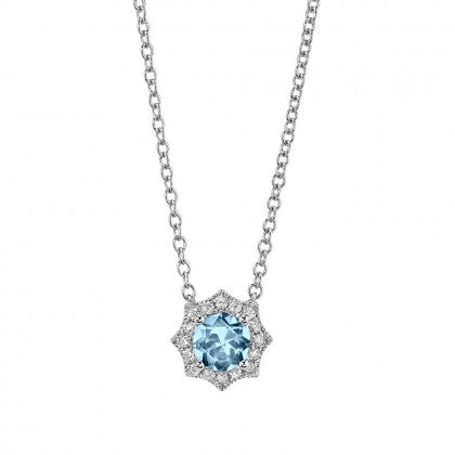 Aquamarine Necklace w/ Star Diamond Halo - White Gold