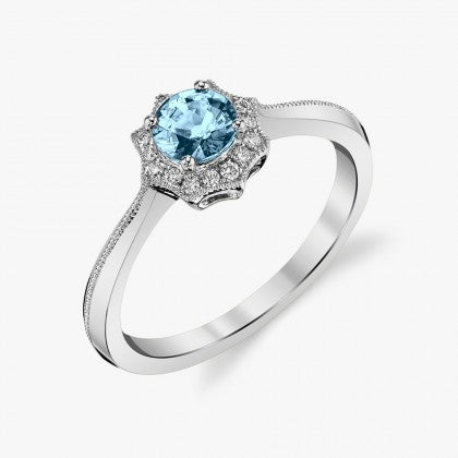 Aquamarine Ring with Star Diamond Halo - White Gold