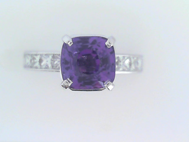 Purple Sapphire Ring with Diamond Accents - White Gold