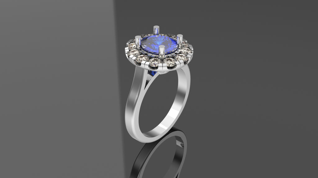 2.39ct Sapphire Ring with Diamond Halo - Platinum
