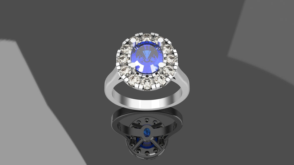 2.39ct Sapphire Ring with Diamond Halo - Platinum