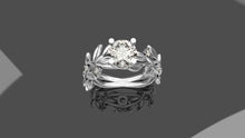 Load image into Gallery viewer, Diamond Leaf Ring w/ Emerald Accents - White Gold
