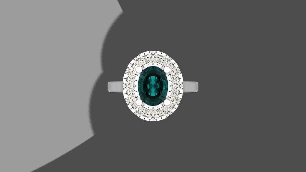 Alexandrite Ring with Diamond Halo - Platinum